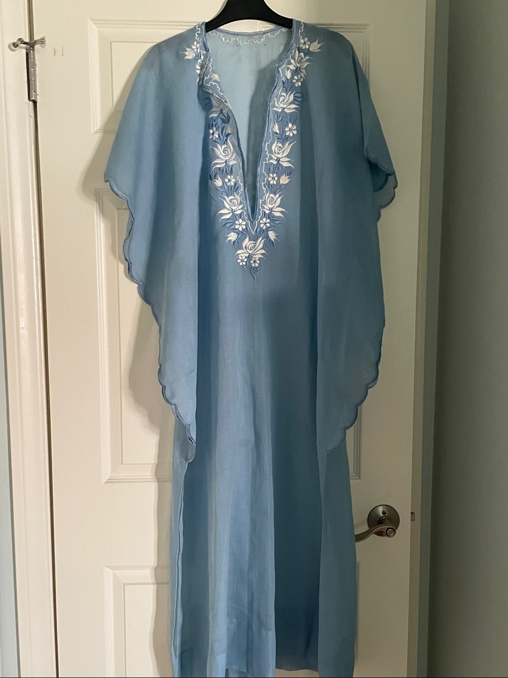 Light Blue Hand Embroidered V-Neck Womens Coverup - Picture 2 of 10